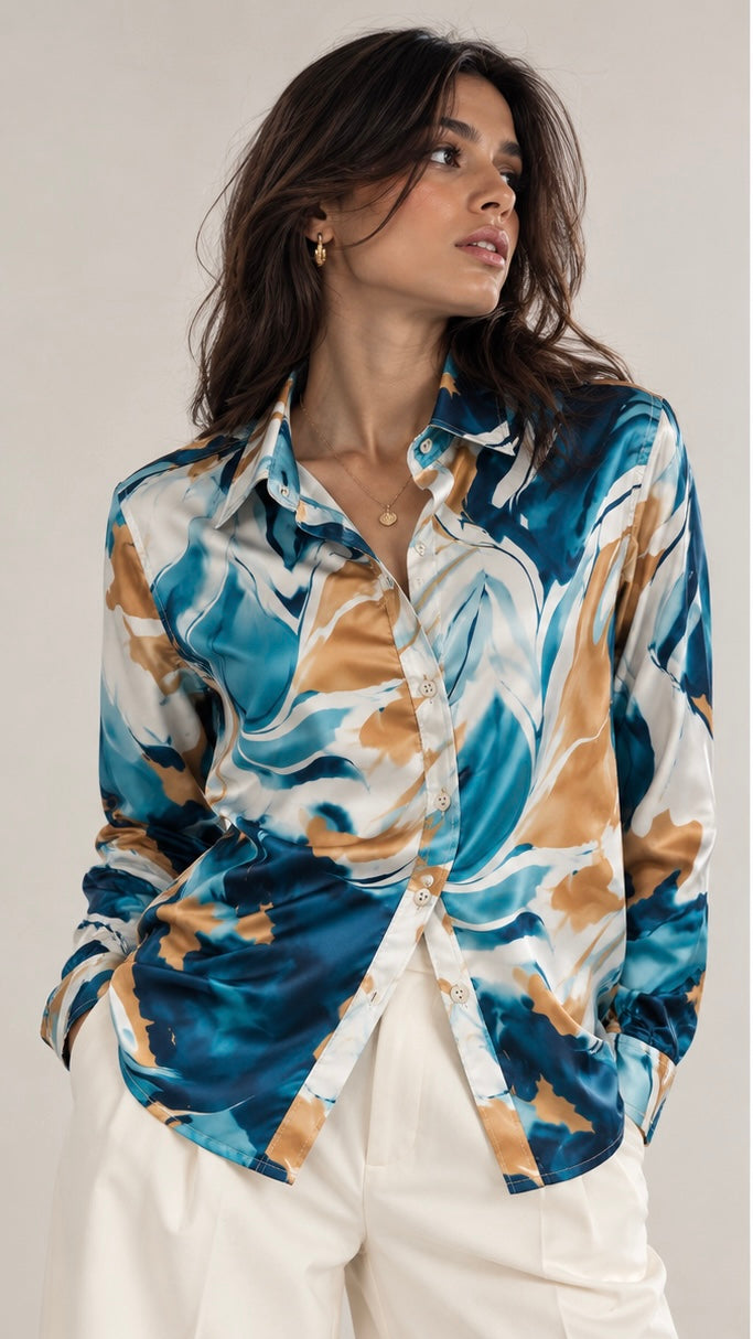 The Aura Marble Satin Shirt
